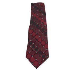 Burma Bibas Men's Extra Long Red Silk Tie With Geometric Square Pattern